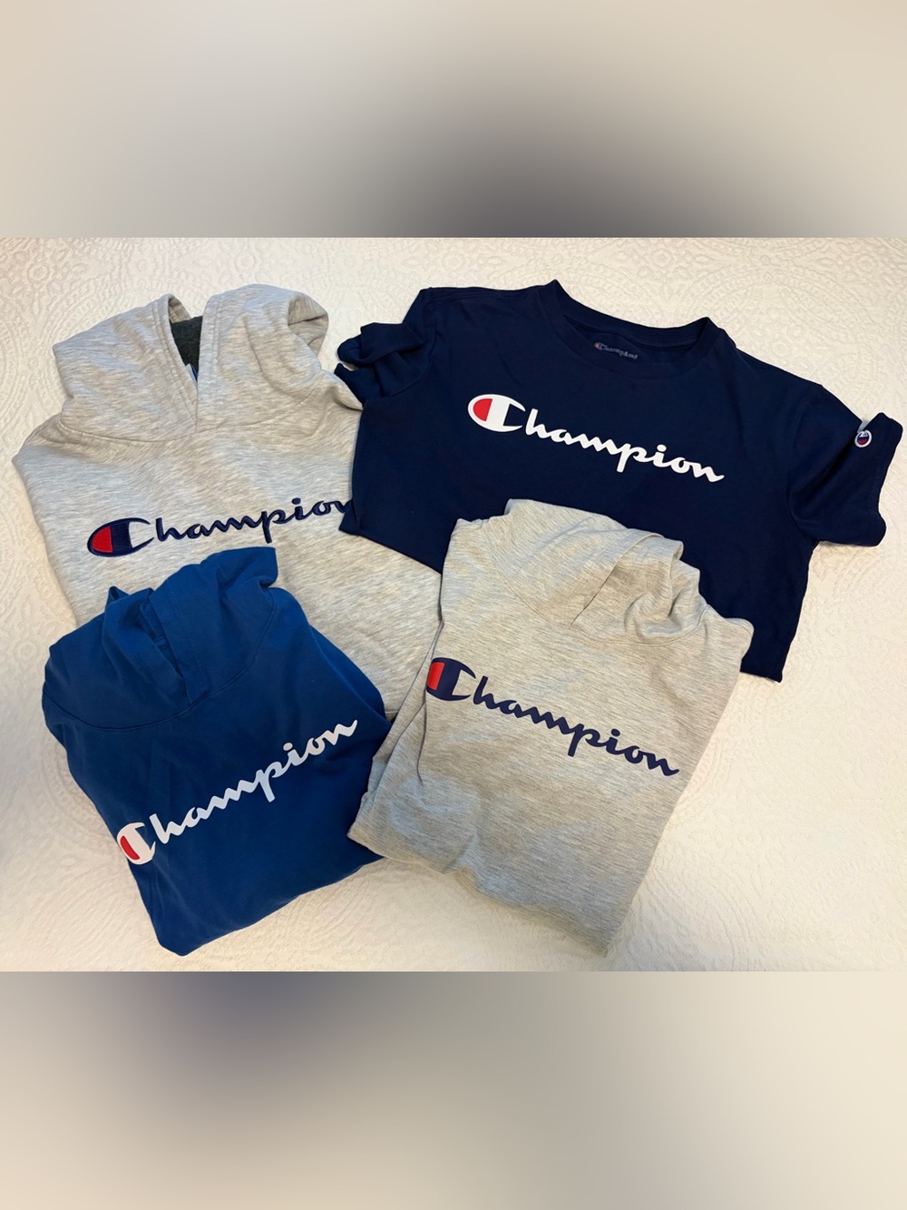 Champion Kids Sweatshirt & Tee Bundle - Navy, Royal Blue & Heather Gray